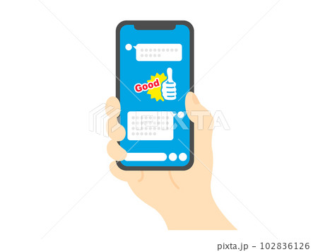 スマートフォンで、メッセージアプリを利用する人のイラスト 102836126