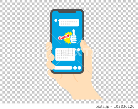スマートフォンで、メッセージアプリを利用する人のイラスト 102836126