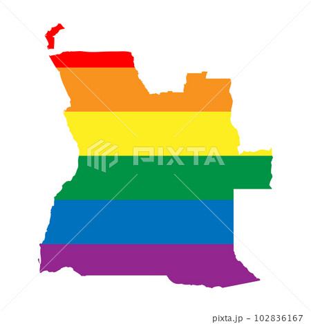 Angola country silhouette. Country map silhouette in rainbow colors of LGBT flag.
