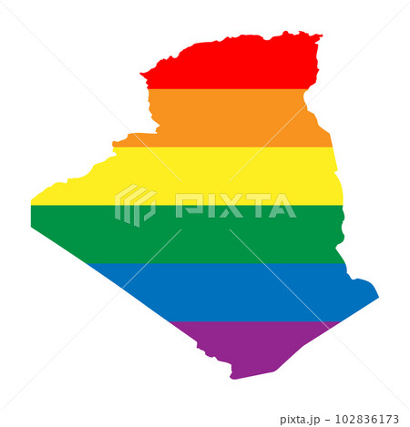 Algeria country silhouette. Country map silhouette in rainbow colors of LGBT flag.