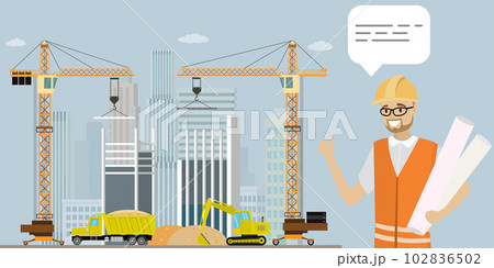 Construction site,crane,construction machinery and engineer arch Construction site,crane,construction machinery and engineer arch 102836502