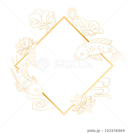 Oriental fish and lotus illustration. Chinese and japanese traditional background. Oriental fish and lotus illustration. Chinese and japanese traditional background. 102836864