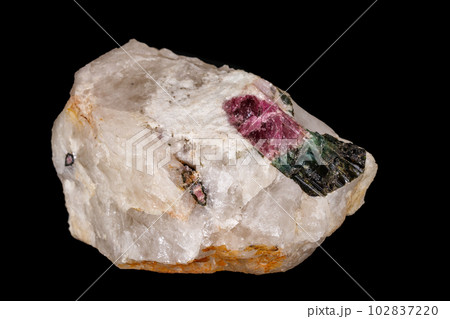 macro mineral tourmaline stone on black background 102837220
