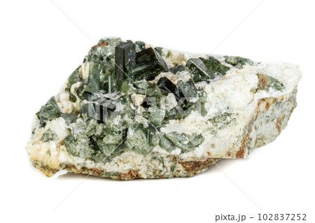 Macro mineral tourmaline stone on white background 102837252