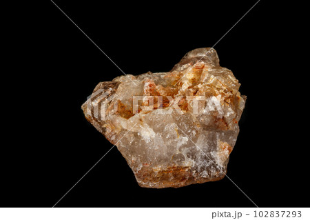 Macro mineral stone Fenster Quartz Crystal on a black background 102837293