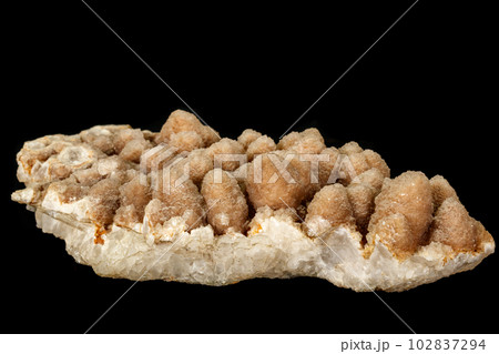 Macro mineral quartz stone of two genirats on a black background 102837294