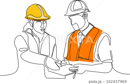 construction manager and engineer working on building site. Vector illustration construction manager and engineer working on building site. Vector illustration 102837969