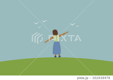 little girl dream about flying with birds in...のイラスト素材 [102838478] - PIXTA