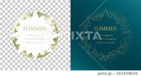 Material_Set of frames_A summer decorative frame with motifs of the sun, the sea, and the sky. Luxury design of gold surroundings Material_Set of frames_A summer decorative frame with motifs of the sun, the sea, and the sky. Luxury design of gold surroundings 102839639
