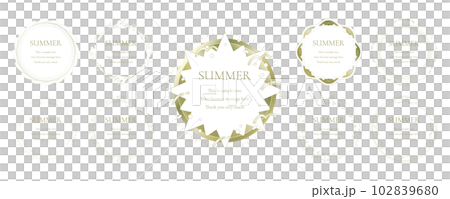 Material_Set of frames_A summer decorative frame with motifs of the sun, the sea, and the sky. Luxury design of gold surroundings Material_Set of frames_A summer decorative frame with motifs of the sun, the sea, and the sky. Luxury design of gold surroundings 102839680