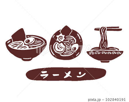 ラーメンの単色手描きマーク風イラストセット 102840191