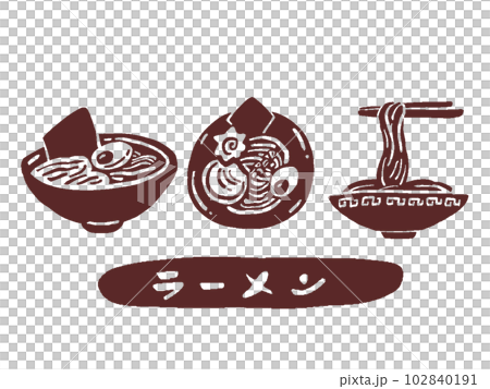ラーメンの単色手描きマーク風イラストセット 102840191