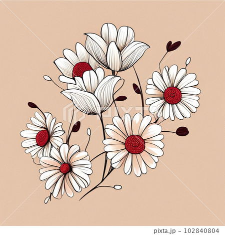 ラインアートの花のイラスト,Generative AI AI画像 102840804