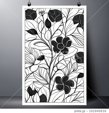 ラインアートの花のイラスト,Generative AI AI画像 102840816