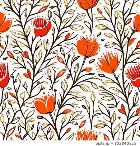 ラインアートの花のイラスト,Generative AI AI画像 102840818