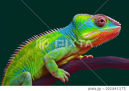 Lizard chameleon on dark green background Lizard chameleon on dark green background 102841175