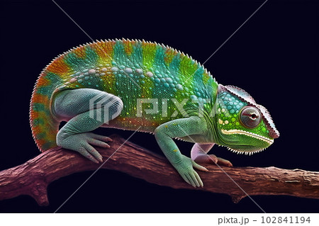 Lizard chameleon on black background 102841194