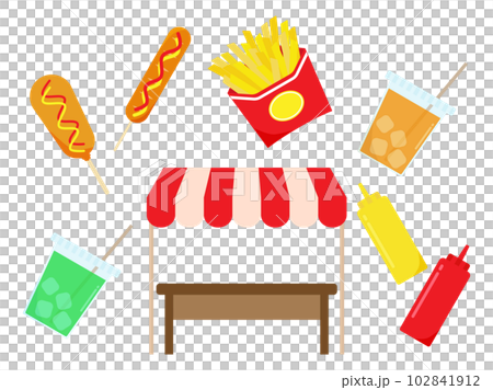 Illustration set of festival stalls and products 102841912