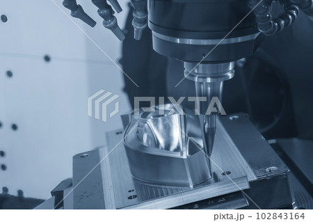 The CNC milling machine cutting injection mold part by solid barrel tool. The CNC milling machine cutting injection mold part by solid barrel tool. 102843164
