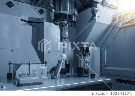 The touching probe  calibration process with sphere ball. 102843170
