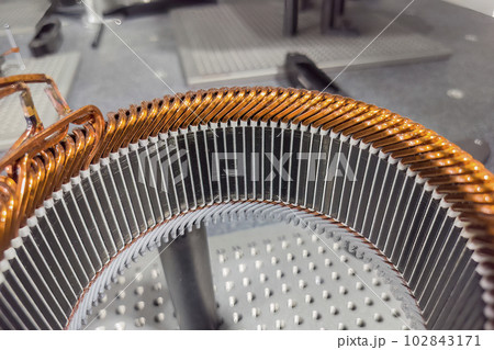 Close up scene the electric car motor stator part. 102843171