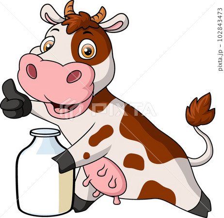 Cute cow cartoon with milk bottle Cute cow cartoon with milk bottle 102843473