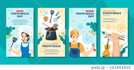 World Youth Skills Day Social Media Stories Illustration Cartoon Hand Drawn Templates Background World Youth Skills Day Social Media Stories Illustration Cartoon Hand Drawn Templates Background 102843910