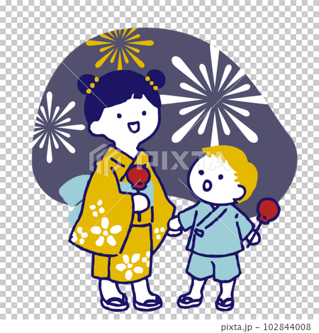 浴衣をきた小さな兄弟 102844008