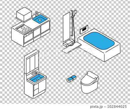 廁所、浴室、廚房、水設備插圖集 廁所、浴室、廚房、水設備插圖集 102844025