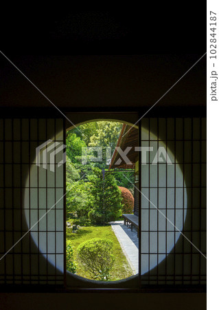東福寺　芬陀院（雪舟寺）図南亭から望む東庭　新緑の季節 102844187