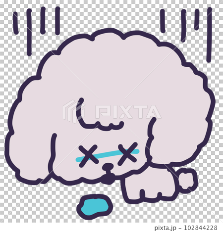 嘔吐する苦しそうなトイプードルの子犬のイラスト 102844228