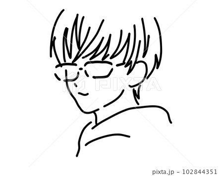 メガネのかっこいい男性のシンプルな線画／手描きイラスト素材 102844351