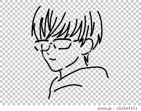 メガネのかっこいい男性のシンプルな線画／手描きイラスト素材 102844351