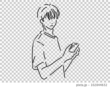 かっこいい男性のシンプルな線画／手描きイラスト素材のイラスト素材