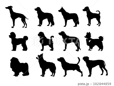 大型犬や中型犬のシルエットのベクラーイラスト12点セット 大型犬や中型犬のシルエットのベクラーイラスト12点セット 102844859