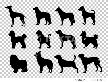 大型犬や中型犬のシルエットのベクラーイラスト12点セット 大型犬や中型犬のシルエットのベクラーイラスト12点セット 102844859