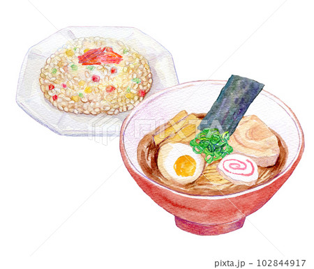 ラーメン炒飯セット　水彩画　手描きイラスト　水彩イラスト 102844917
