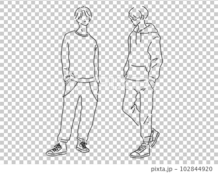 Simple line drawing of two cool men / hand-drawn illustration material 102844920