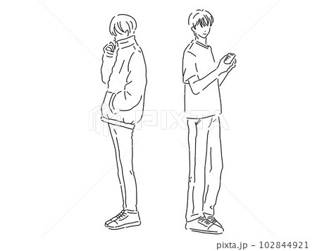かっこいい男性の2人のシンプルな線画／手描きイラスト素材のイラスト