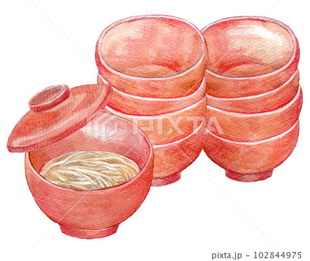 わんこそば　水彩画　手描きイラスト　水彩イラスト 102844975