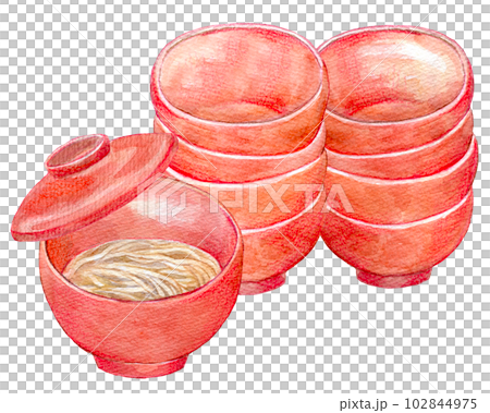 わんこそば　水彩画　手描きイラスト　水彩イラスト 102844975