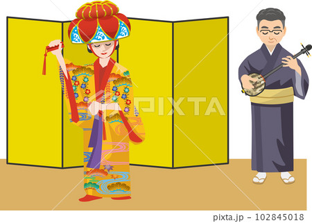 琉球舞踊と地謡のイメージイラスト 102845018
