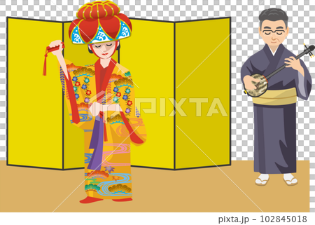 琉球舞踊と地謡のイメージイラスト 102845018