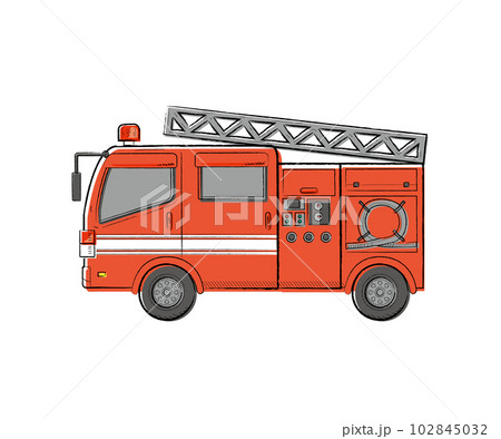 働く車 消防車 手描きタッチベクターイラスト 働く車 消防車 手描きタッチベクターイラスト 102845032