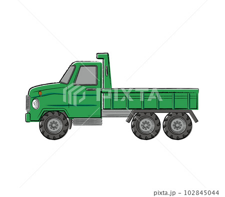 働く車　ダンプカー　手描きタッチベクターイラスト 102845044