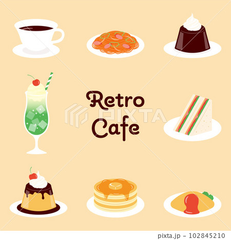 レトロな喫茶店のメニューのイラストセット 102845210