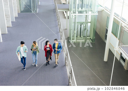 ロビーを歩く多国籍の若者グループ 102846846