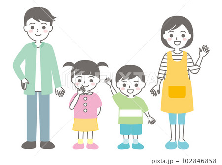 女の子と男の子と夫婦の家族のイラスト 女の子と男の子と夫婦の家族のイラスト 102846858
