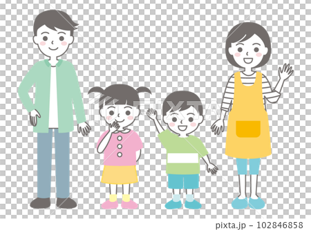 一個女孩和一個男孩和一對夫婦的家庭插圖 102846858