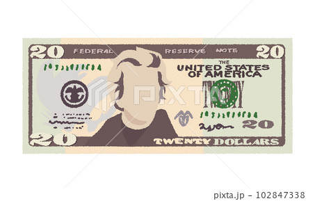 手書きの紙幣のイラスト_一枚の$20紙幣. 手書きの紙幣のイラスト_一枚の$20紙幣. 102847338